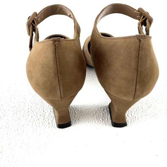 Lord & Taylor Classic Preppy Regencycore Women Suede Ankle Strap Heels 9M Brown - Picture 3 of 16